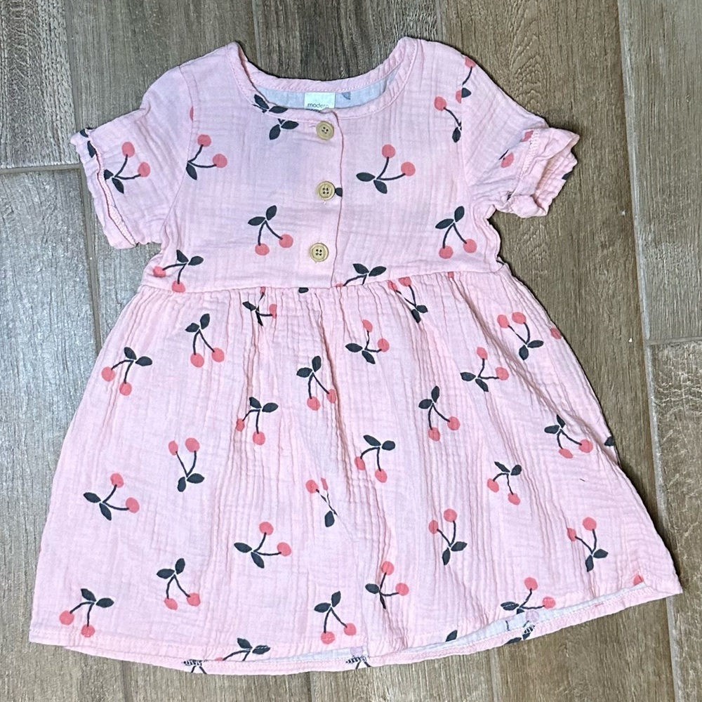 Pink Cherry Print Kids Dress 5T